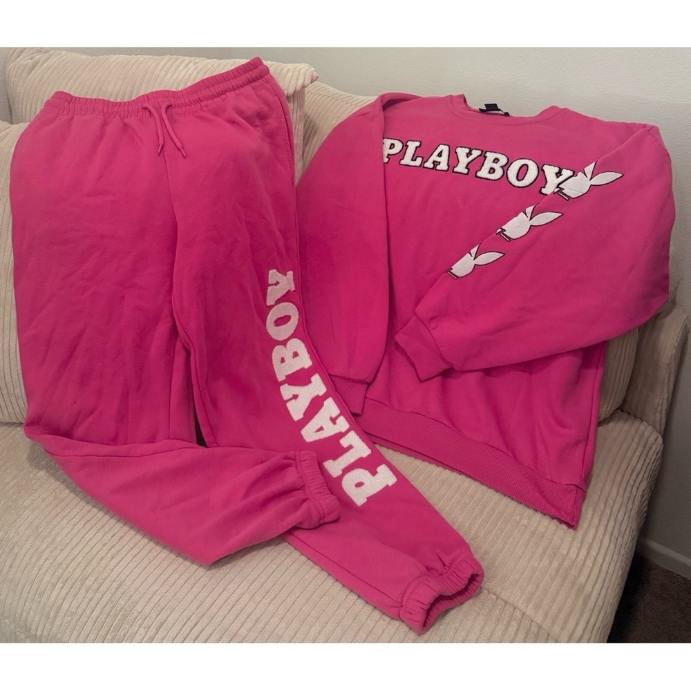 PLAYBOY Pink Sweatshirt and Sweatpants Lounge Set
